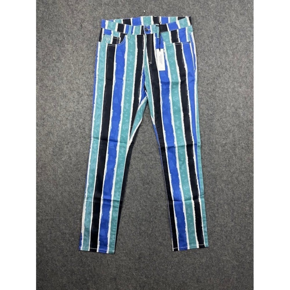 Versace Collection Trend Mens 32 Striped Stretch Pants Blue Green Black NWT